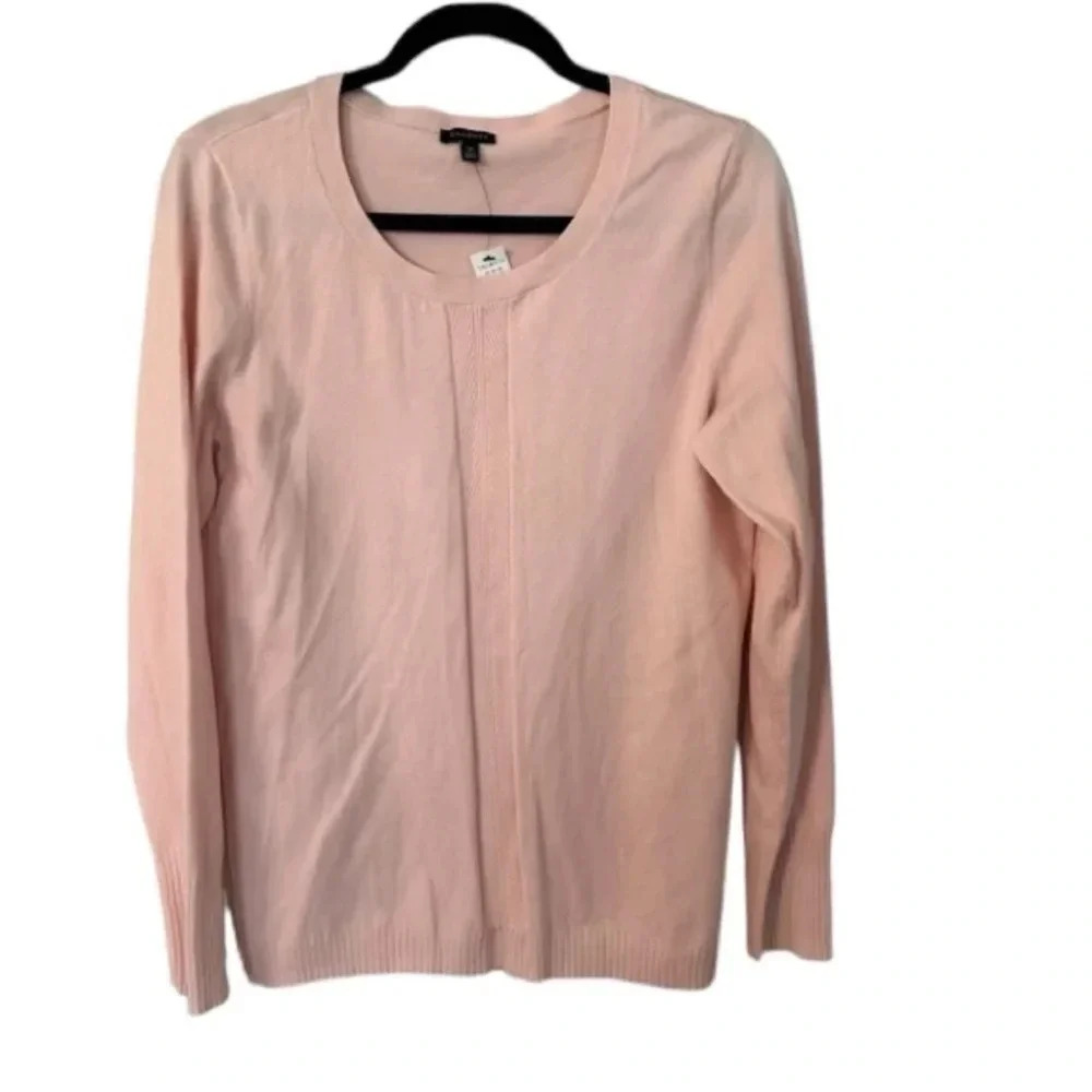 Talbots Women Long Sleeve Scoop Neck Pink Cotton Blend Sweater Sz M NWT